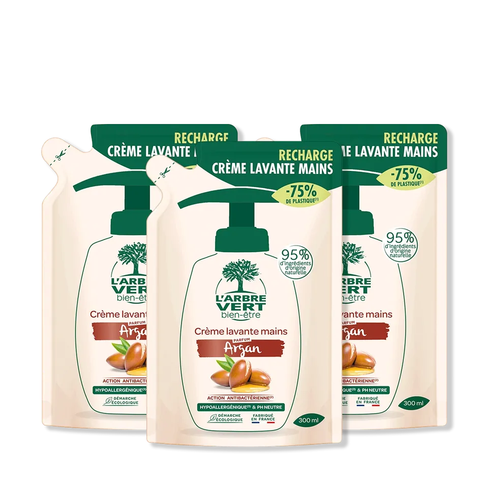 arbre-vert-recharge-cr-me-lavante-mains-argan-3x300-ml image 1