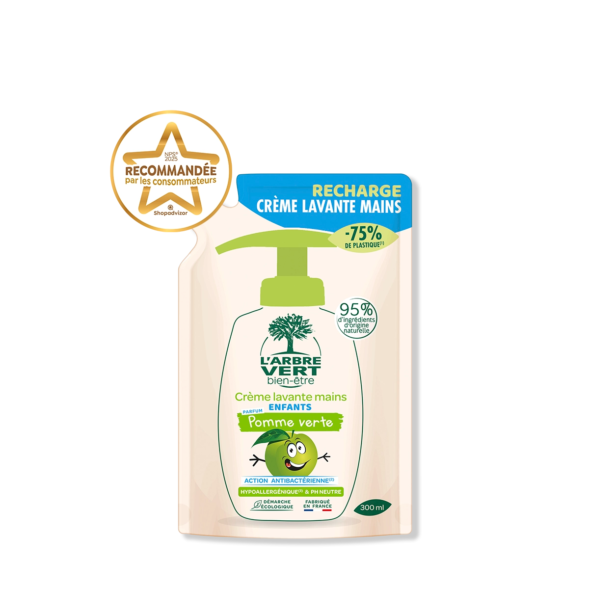 arbre-vert-recharge-cr-me-lavante-pomme-savon-mains-enfants image 1