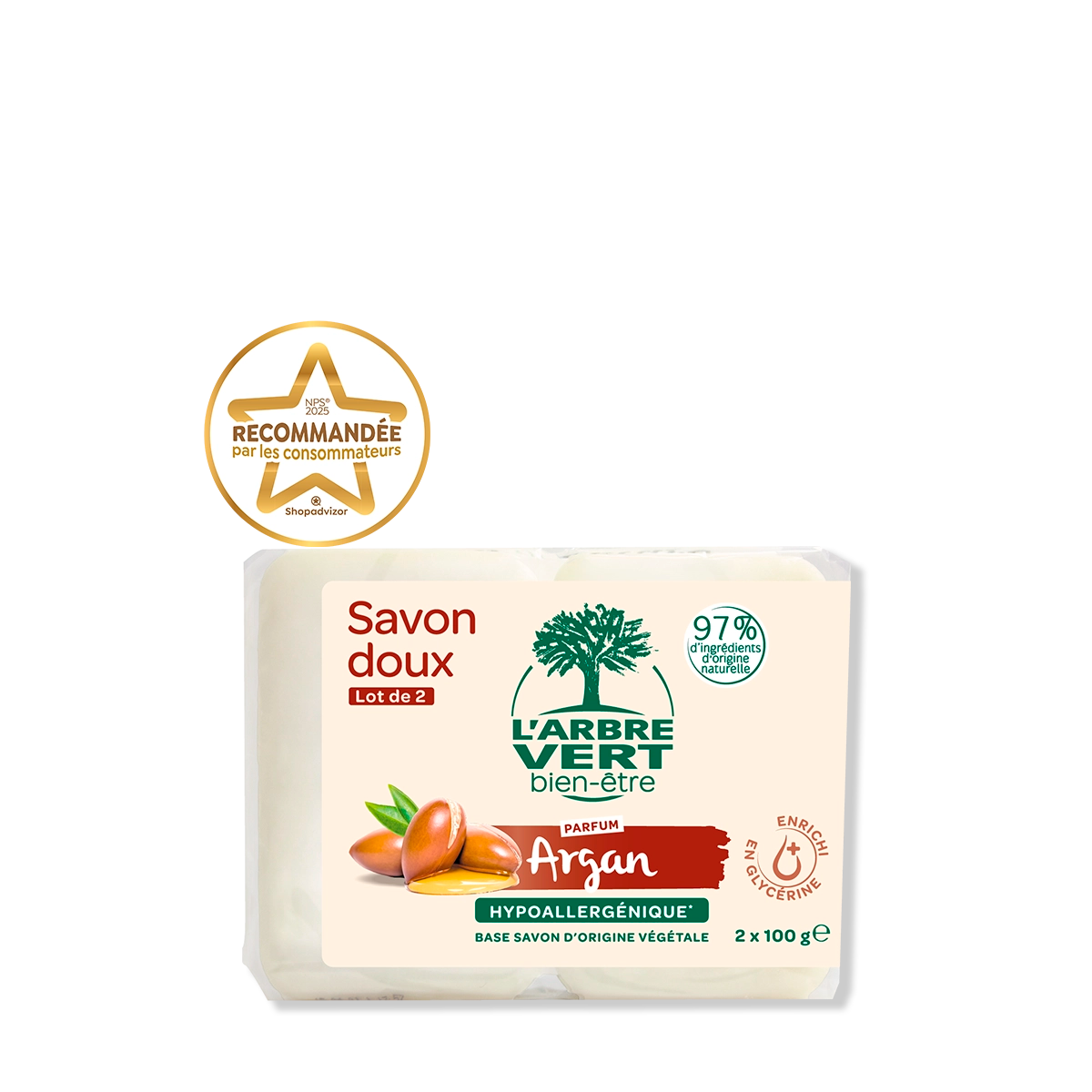 arbre-vert-hygi-ne-du-corps-savon-doux-argan-2x100-g image 1