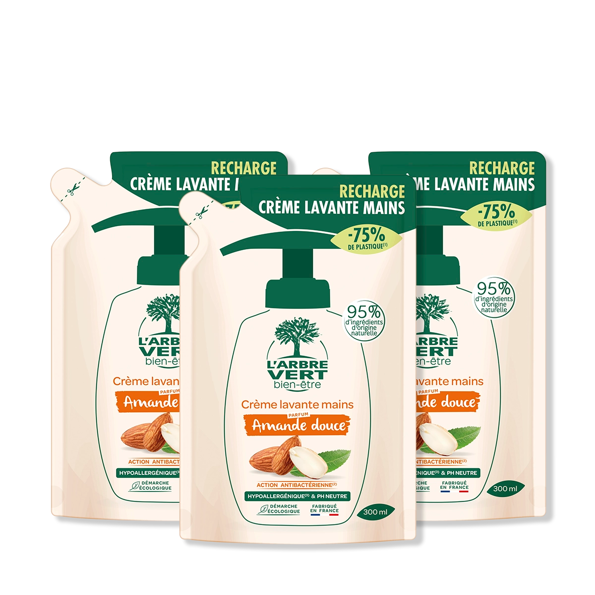 arbre-vert-amande-douce-lot-3-recharges-cr-me-lavante-900-ml image 1