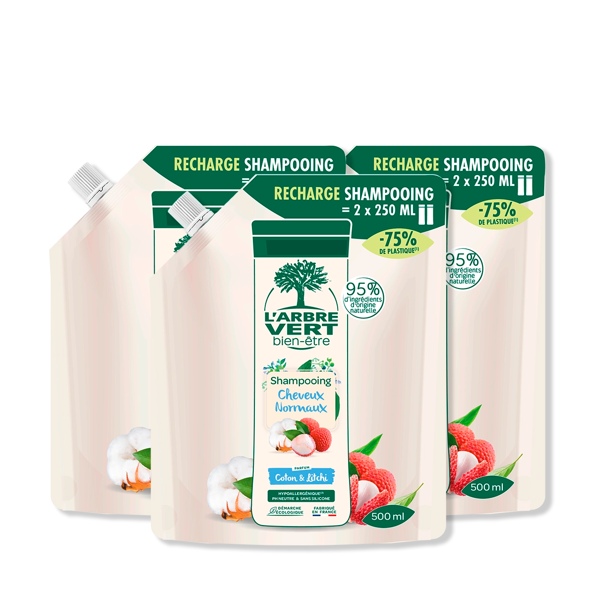 arbre-vert-shampooing-coton-litchi-3x500-ml-normaux image 1