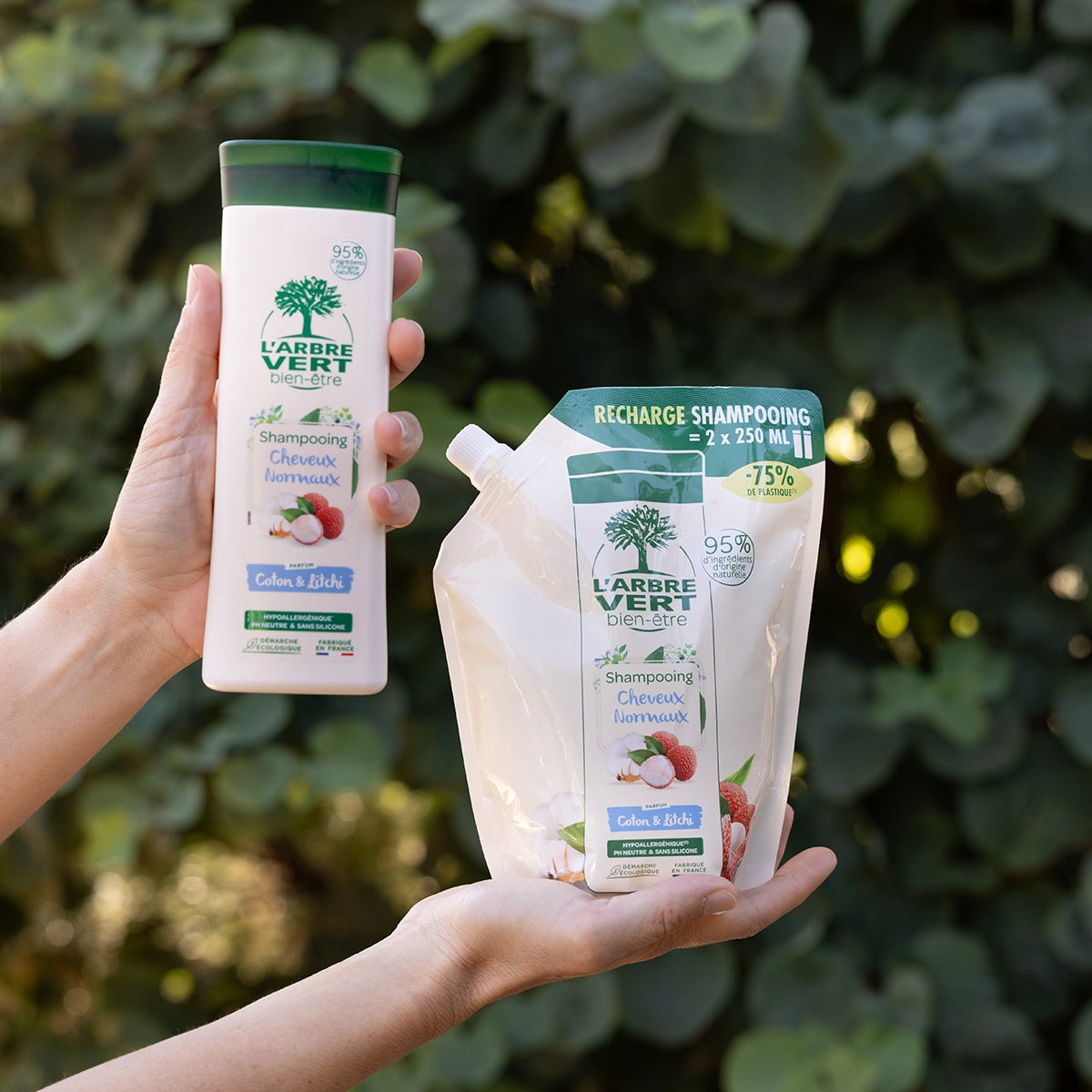 arbre-vert-pack-shampooing-coton-litchi-250-ml-500-ml image 2