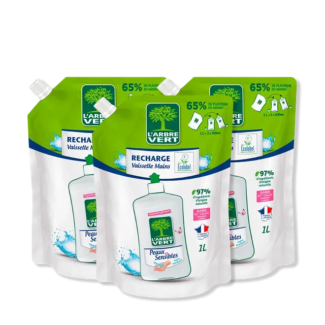 arbre-vert-lot-liquide-vaisselle-peaux-sensibles-3-x-1-l-sans-parfum image 1