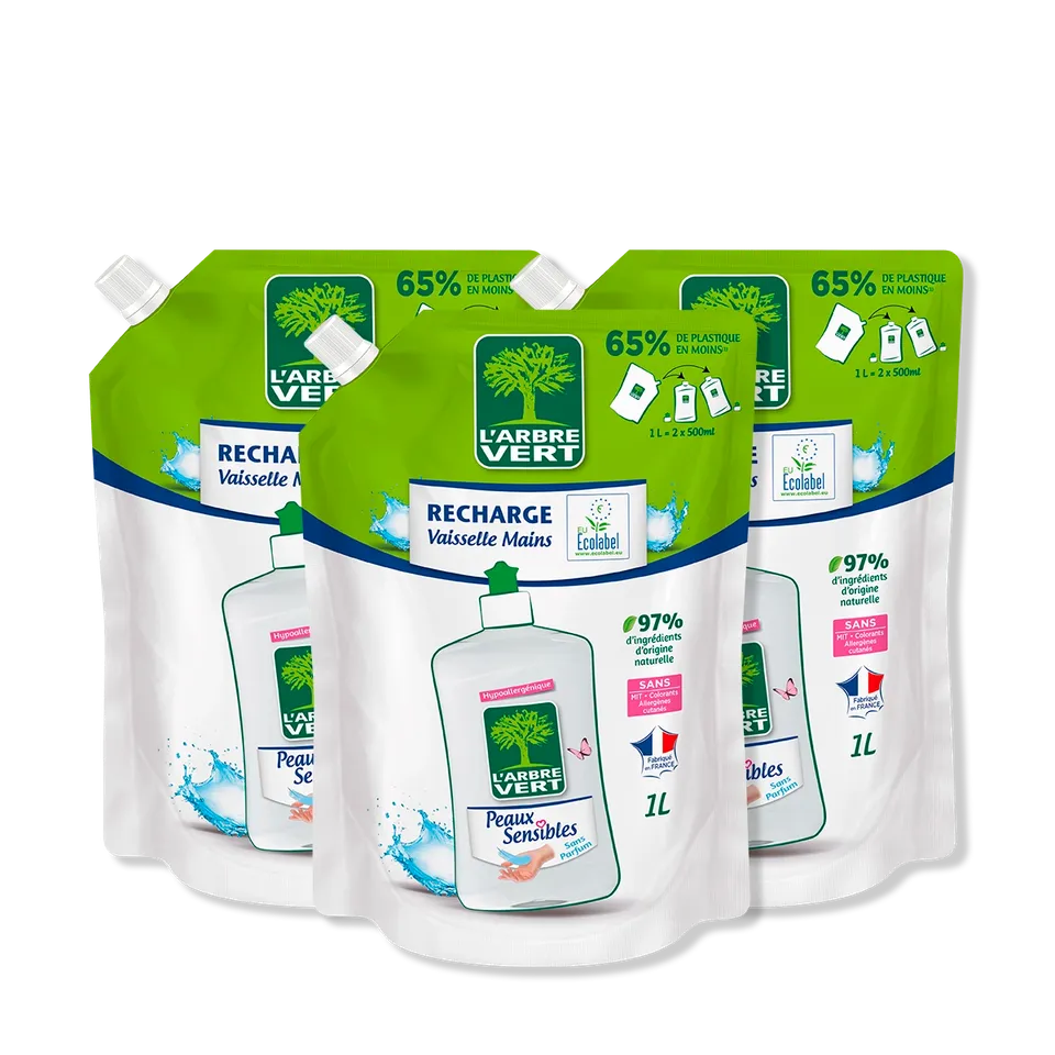 arbre-vert-lot-liquide-vaisselle-peaux-sensibles-3-x-1-l-sans-parfum image 1