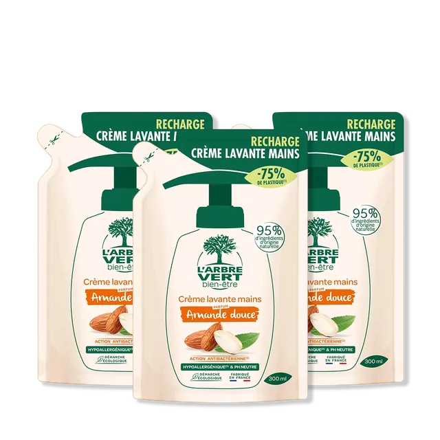 arbre-vert-amande-douce-lot-3-recharges-cr-me-lavante-900-ml image 1
