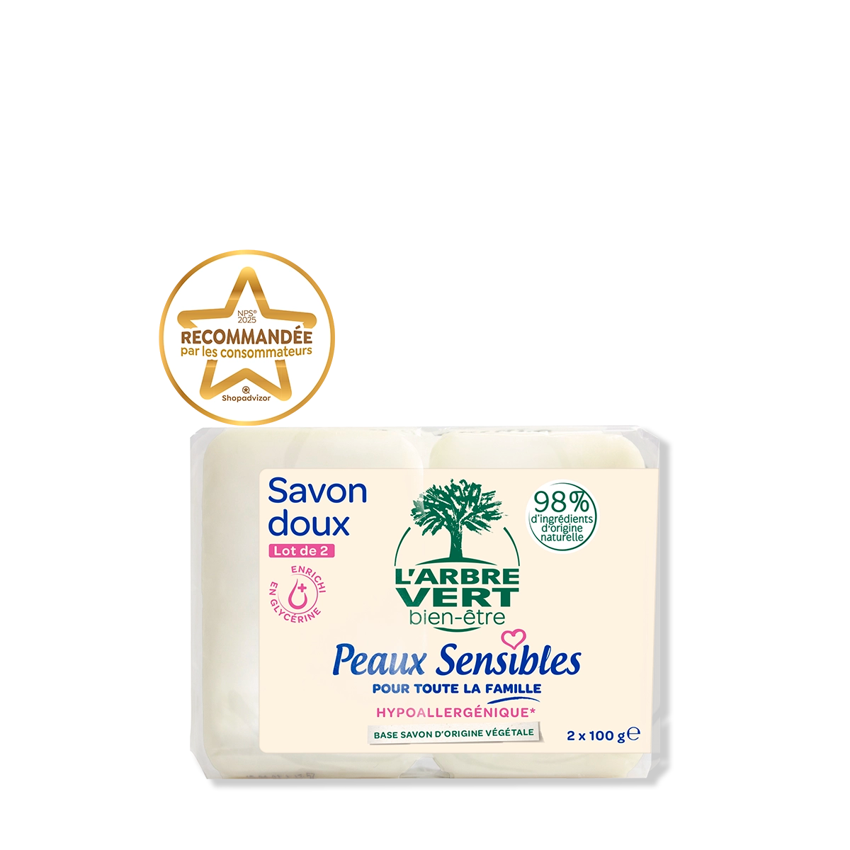arbre-vert-peaux-sensibles-savon-doux-2-x-100-g image 1