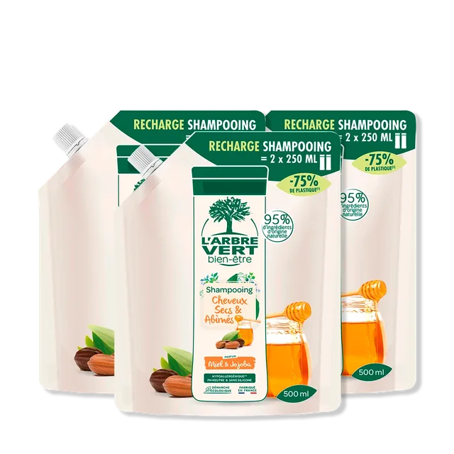 arbre-vert-shampooing-miel-jojoba-lot-3-recharges-cheveux-secs image 1
