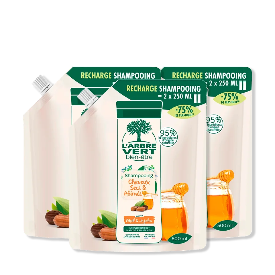 arbre-vert-shampooing-miel-jojoba-lot-3-recharges-cheveux-secs image 1