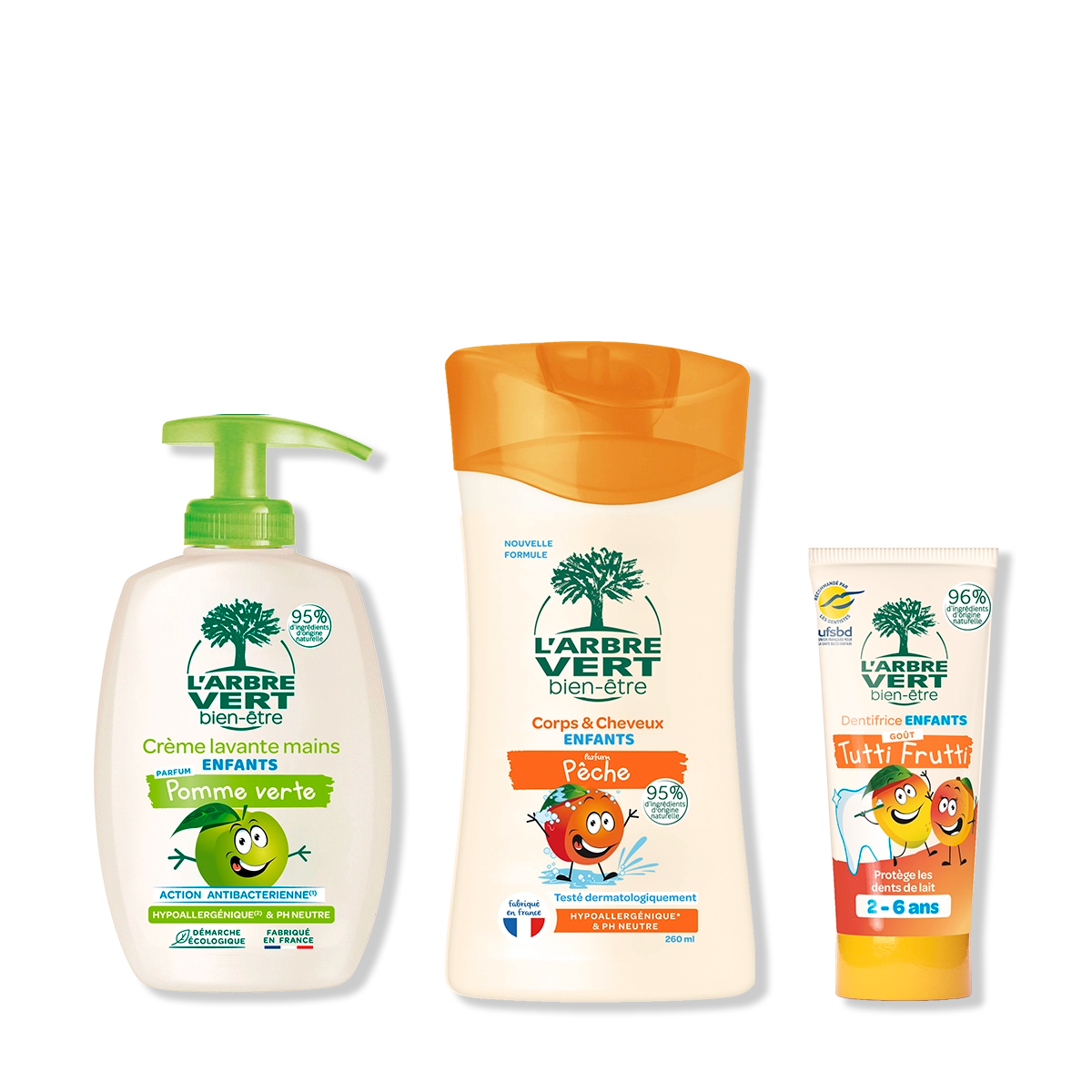 arbre-vert-pack-enfants-2-6-ans-douche-dentifrice-savon-mains image 1