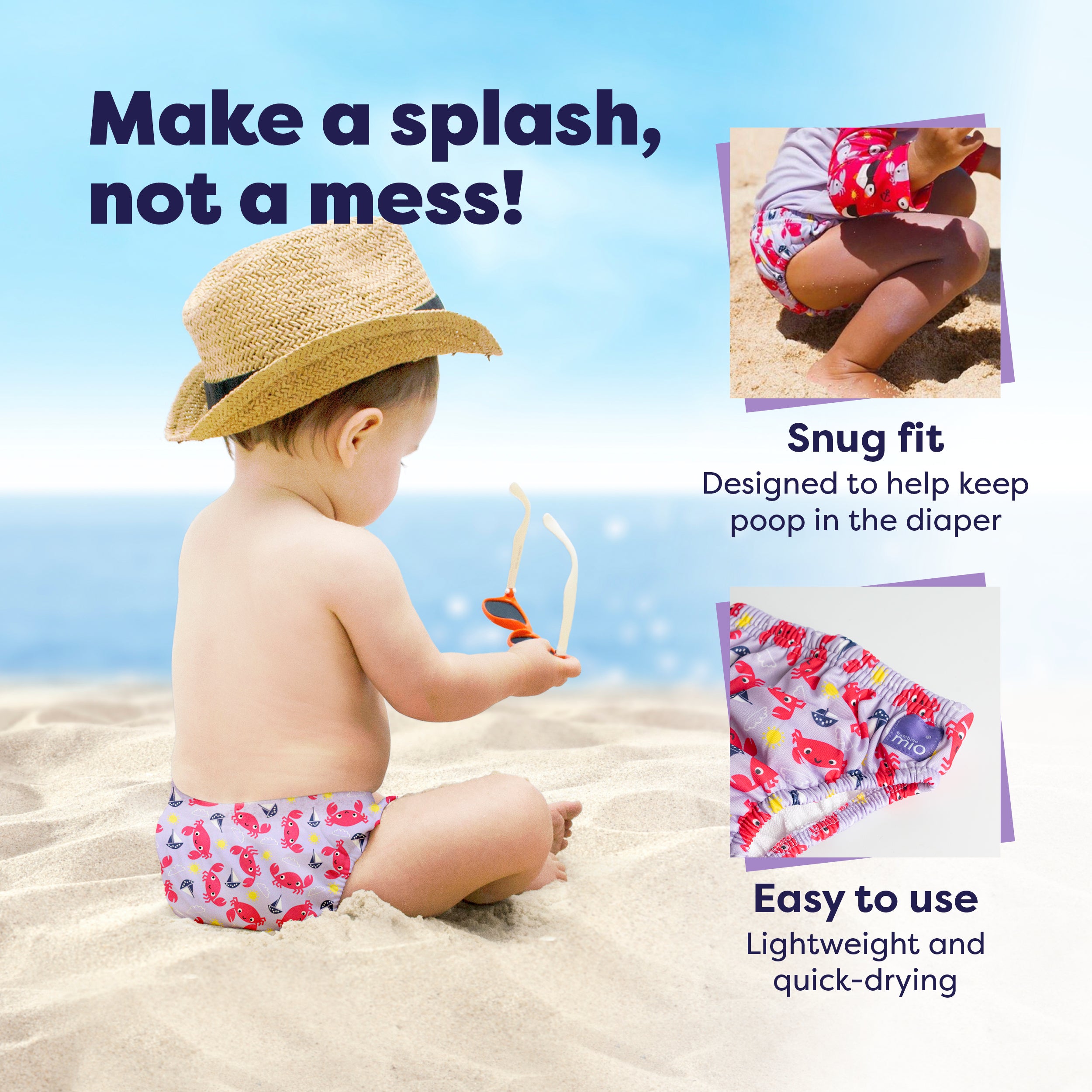 bambino-mio-macareux-crabes-couche-bain-lavable-lot-2-6-12-mois image 2