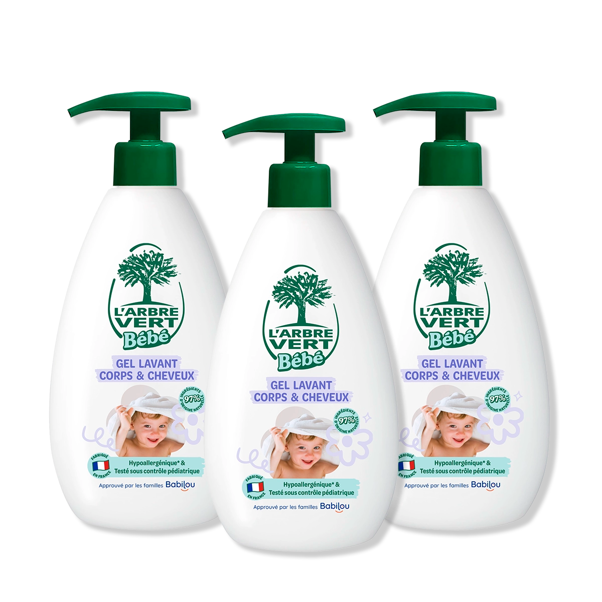 arbre-vert-lot-de-3-gel-lavant-corps-et-cheveux-b-b-ph-neutre image 1