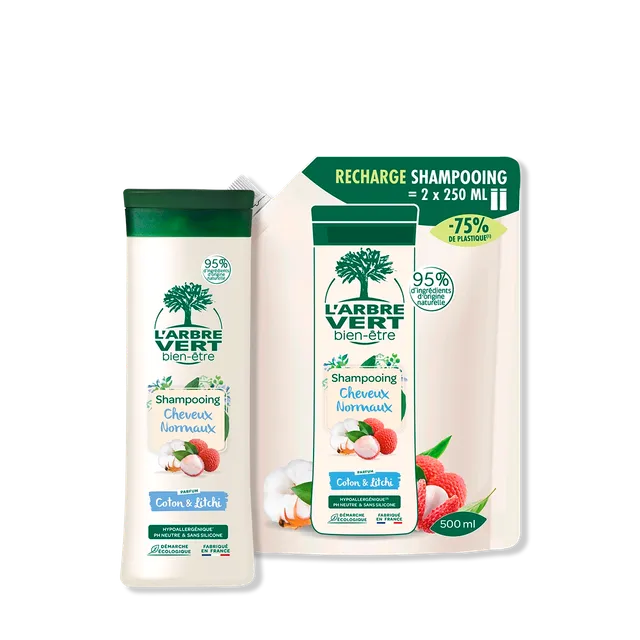 arbre-vert-pack-shampooing-coton-litchi-250-ml-500-ml image 1