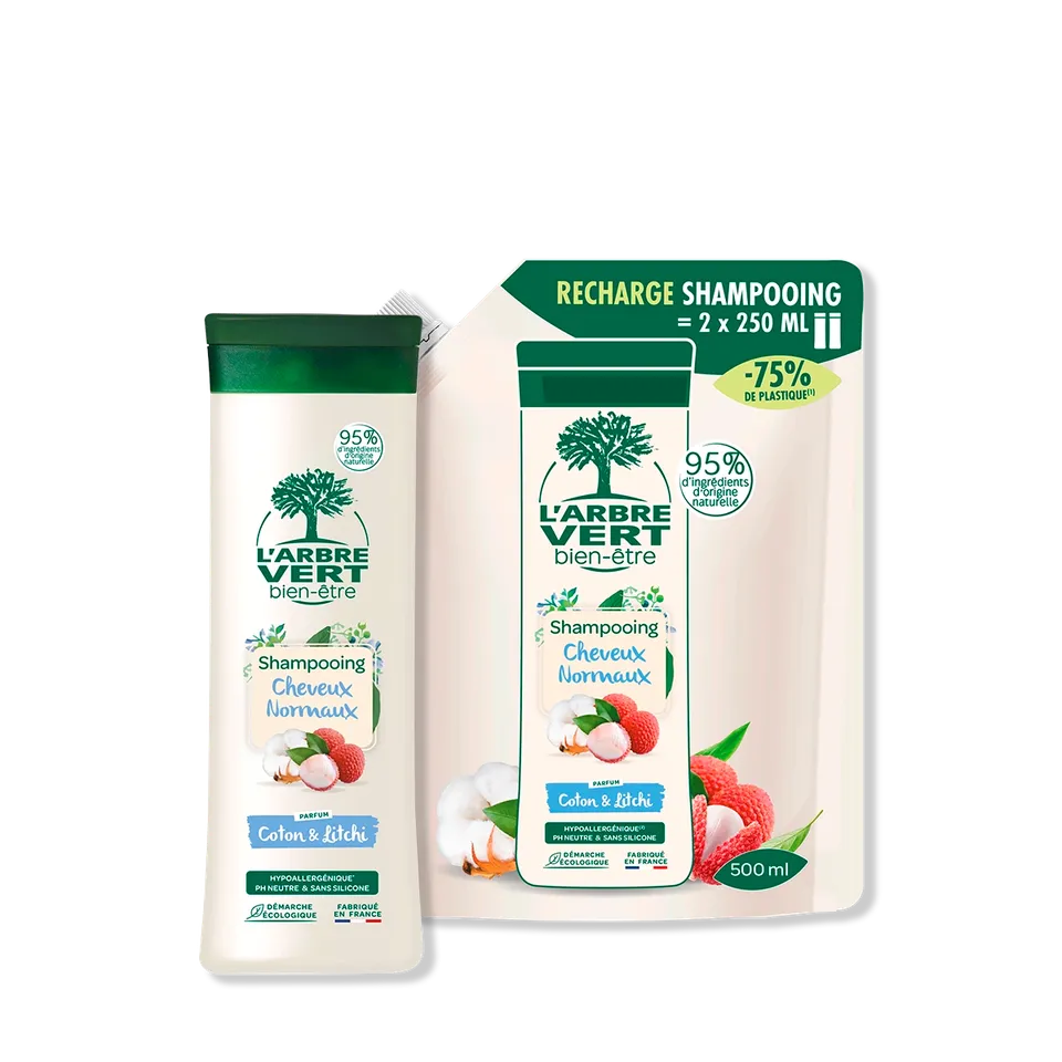 arbre-vert-pack-shampooing-coton-litchi-250-ml-500-ml image 1